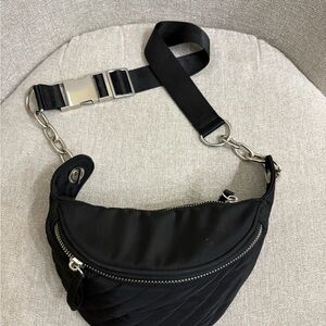 Black Quilted Crossbody Bag with Silver Accents